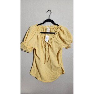 Blu Pepper Blouse Womens Medium Peasant Top Lace Puff Sleeve Boho Flowy Shirt